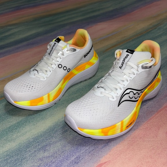 Saucony Endorphin Trainer Running Shoes in White Black Yellow Orange Women's 8 - Picture 2 of 9